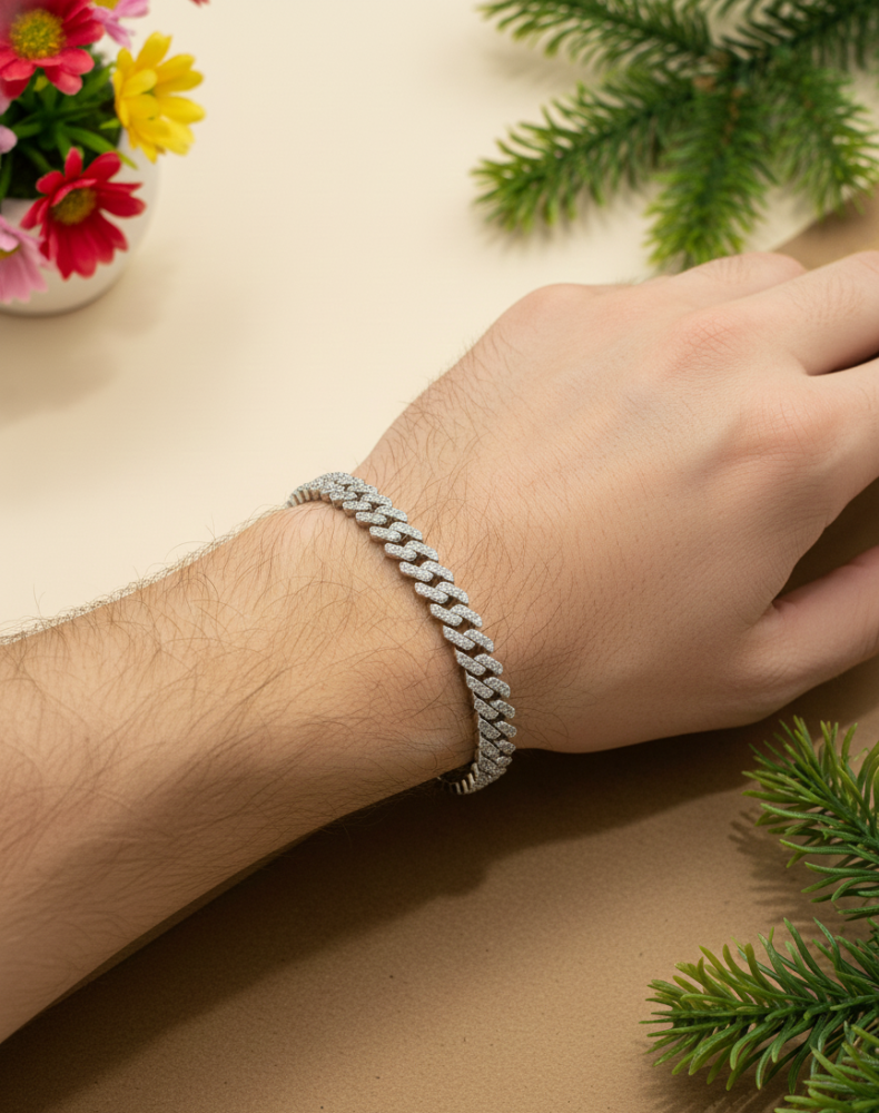 Stoned 925 Silver Mens Braclet